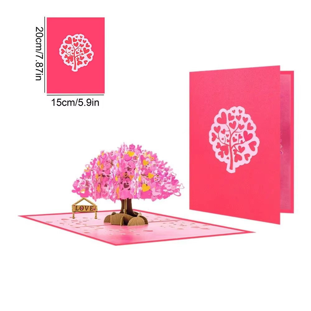 Romantic Theme Anniversary Card Pop-Up Mechanism 3D Heart Tree Couple Card Heart Tree Design 3D Love Tree Card Valentines Day