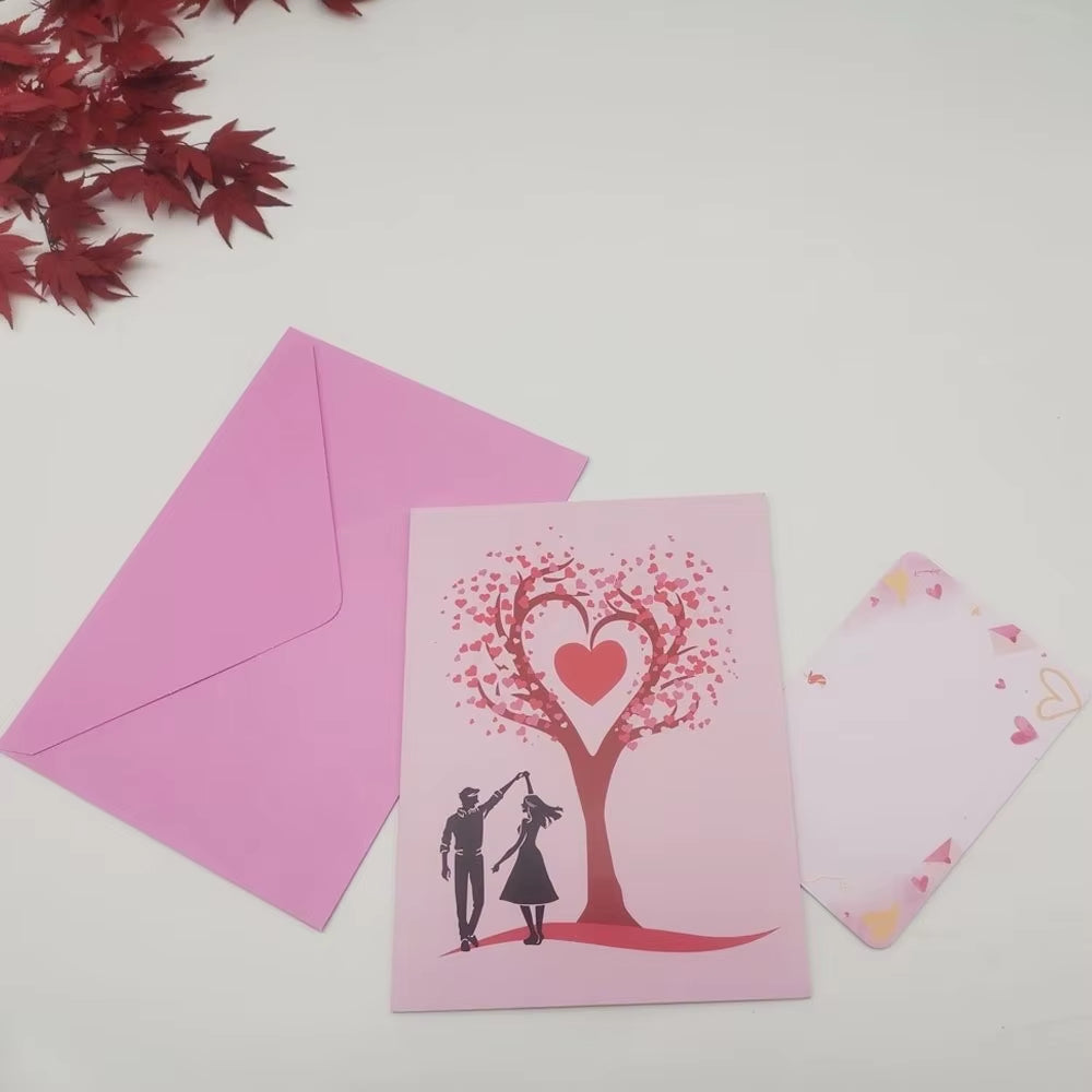 Romantic Theme Anniversary Card Pop-Up Mechanism 3D Heart Tree Couple Card Heart Tree Design 3D Love Tree Card Valentines Day