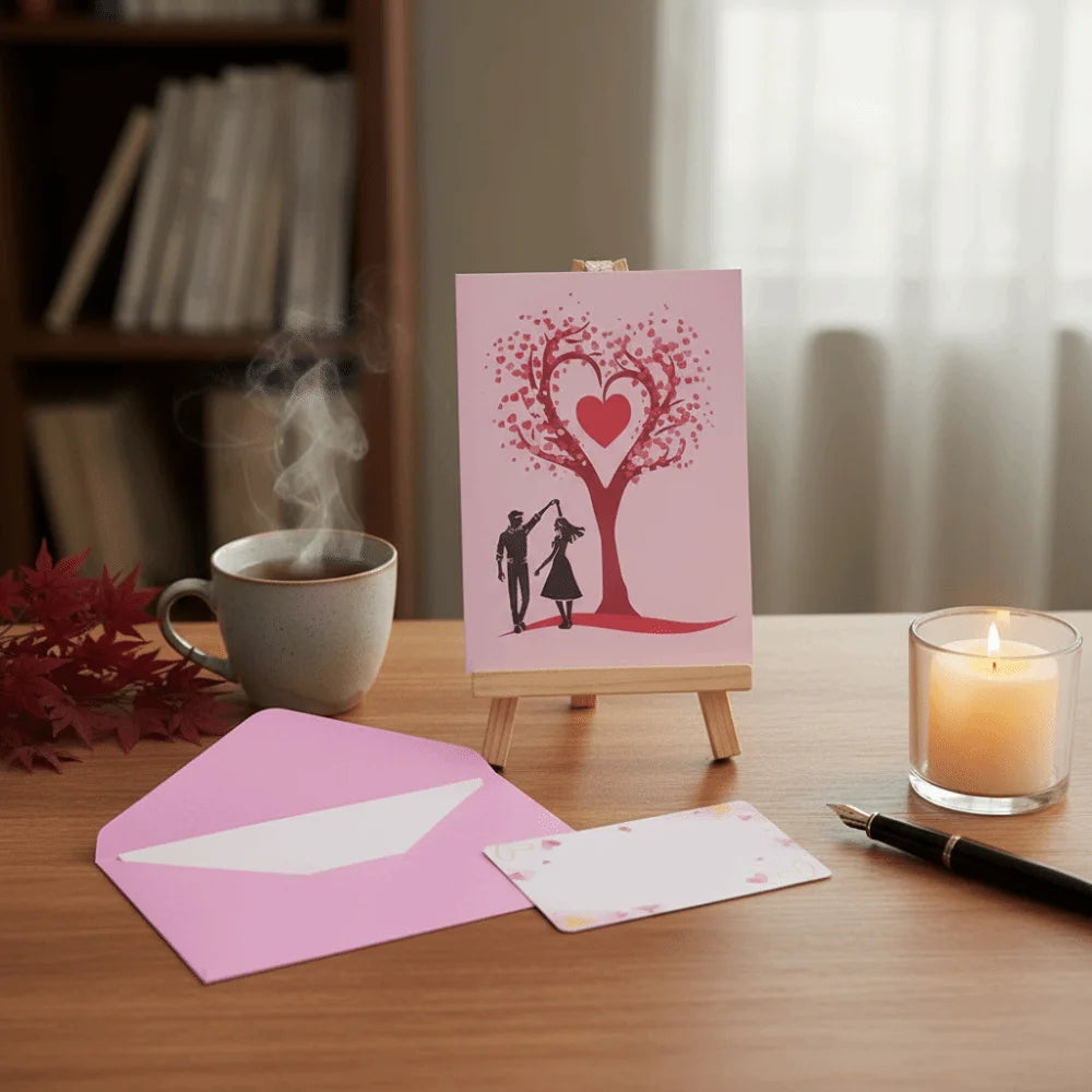 Romantic Theme Anniversary Card Pop-Up Mechanism 3D Heart Tree Couple Card Heart Tree Design 3D Love Tree Card Valentines Day