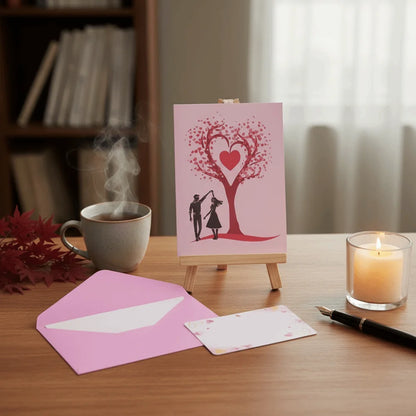 Romantic Theme Anniversary Card Pop-Up Mechanism 3D Heart Tree Couple Card Heart Tree Design 3D Love Tree Card Valentines Day