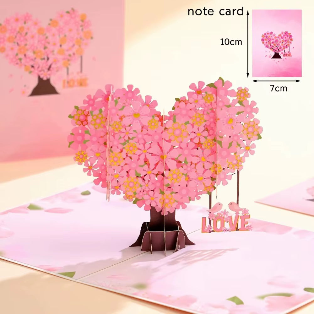 Romantic Theme Anniversary Card Pop-Up Mechanism 3D Heart Tree Couple Card Heart Tree Design 3D Love Tree Card Valentines Day