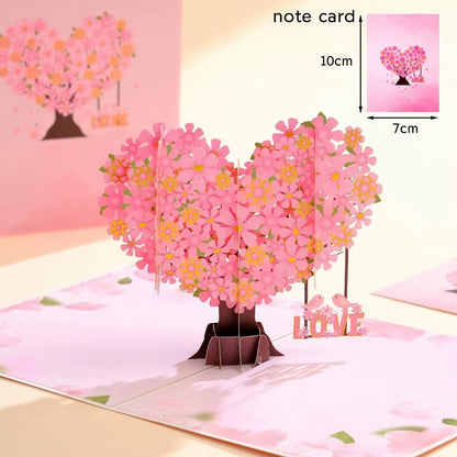 Romantic Theme Anniversary Card Pop-Up Mechanism 3D Heart Tree Couple Card Heart Tree Design 3D Love Tree Card Valentines Day
