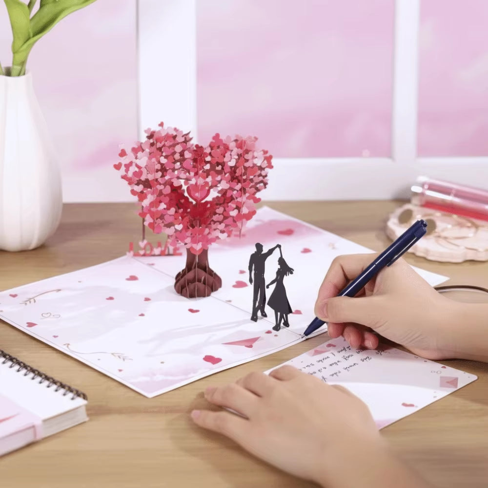 Romantic Theme Anniversary Card Pop-Up Mechanism 3D Heart Tree Couple Card Heart Tree Design 3D Love Tree Card Valentines Day