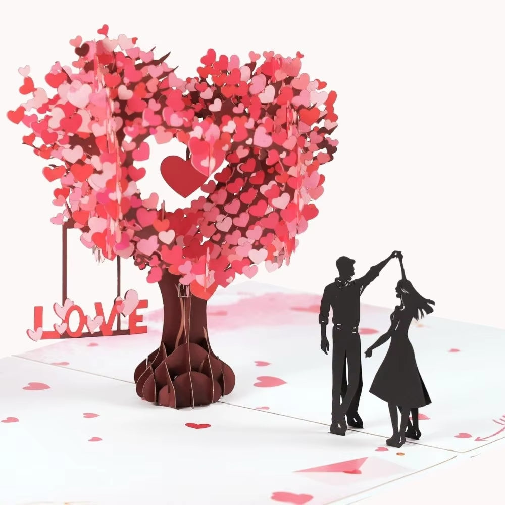 Romantic Theme Anniversary Card Pop-Up Mechanism 3D Heart Tree Couple Card Heart Tree Design 3D Love Tree Card Valentines Day